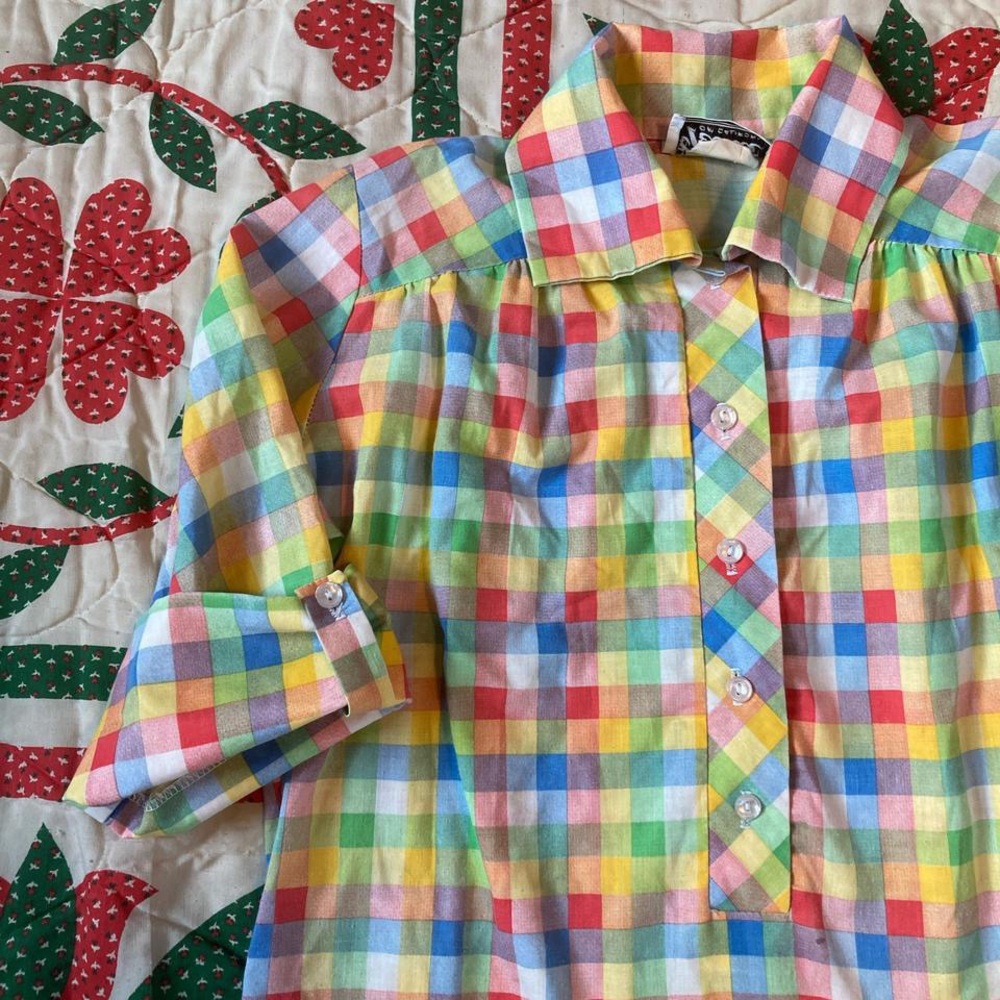 1960’s rainbow plaid top - Picture 6 of 8